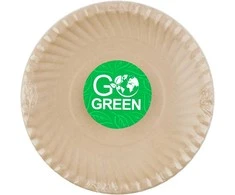 Gogreen Compostable sugar cane plates with Go Žalias pattern Ø23cm 10 pcs/0,15kg