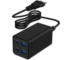 „Gembird“ USB PD USB C tipo, 4x USB, 65 W, GaN, juodas