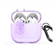4kom.pl Dėklas na ausinės Dux Ducis Apple AirPods 4 PECL Series PC+TPU Cover su karabinu Violetinė