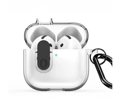 4kom.pl Dėklas na ausinės Dux Ducis Apple AirPods 4 PECL Series PC+TPU Cover su karabinu Juodas Clear