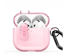 4kom.pl Dėklas na ausinės Dux Ducis Apple AirPods 4 PECL Series PC+TPU Cover su karabinu Rožinė