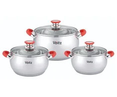 Oliver Voltz Katlu komplekts Voltz OV51210N6B 18/20/22 cm = 2 5/3 5/4 6 l sarkani rokturi nerūsējošais tērauds 551210N6BR (3800237046683)