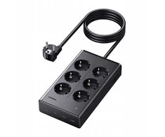 Ilgiklis 6 lizdų 1.3m, su USB krovikliu (3x USB-A max 15W, 1x USB-C max 20W) juoda S622 UGREEN