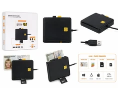 iLike Adapteris 4-in-1 USB Smart Card Reader with SIM SD &amp; Micro SD Support CAC Reader for ID Cards Bank Cards eID and Memory Cards (ILISCRSSDBL)