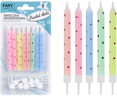 Pastel dots gimtadienio žvakutės, 8 vnt., 9 x 17 x 1, 62075, RAVI Decor