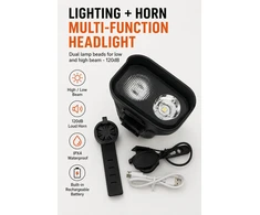 Piederums velosipēdiem iLike JOHORSE Rechargeable Bike Light with 120dB Horn USB Rechargeable LED Bicycle Headlight High/Low Beam IPX4 W CB-18135 ()