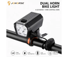 Piederums velosipēdiem iLike JOHORSE USB Rechargeable Bike Headlight with 120dB Electric Horn 300LM 4 LED Bicycle Front Light 7 Lighting CCB-18168 ()