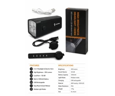 Piederums velosipēdiem iLike Rechargeable Bicycle Headlight with 120dB Electric Horn 300 Lumens LED Bike Light USB Rechargeable Handleba CB-1805401 ()