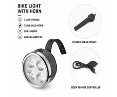 Piederums velosipēdiem iLike Rechargeable Bike Headlight with 120dB Horn 280 Lumens 4 Light Modes USB Rechargeable Wireless Remote Cont CB-1811601 ()