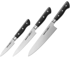 Samura PRO-S kompl. no 3 nažiem: Paring 88mm / Utility 145mm / European Chef's 200mm no AUS 8 Japāņu tērauda 58 HRC DĀVANU KASTĒ