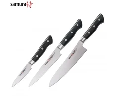 Samura PRO-S kompl. no 3 nažiem: Paring 88mm / Utility 145mm / European Chef's 200mm no AUS 8 Japāņu tērauda 58 HRC DĀVANU KASTĒ