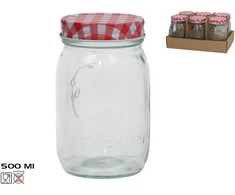 Epson Jar stiklinis su gofruotu dangteliu 500 ml raudona 7,5x7,5x13 cm KITCHEN&amp;GO