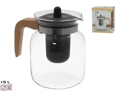 Stiklinis arbatinukas su medine rankena, 1,5 l, 17,5 x 17 x 12 cm, KITCHEN&amp;GO