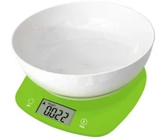 Virtuvinės svarstyklės su dubeniu Rosberg R51651Q, 5kg., 2 x AAA baterijos, LED ekranas, žalios