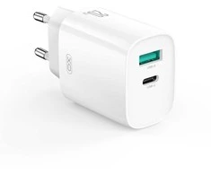 XO sieninis įkroviklis CE29 PD 20W 1x USB-C 1x USB baltas + laidas USB-C - USB-C