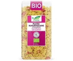 Grandininis pjūklas Ekologiški kukurūzų dribsniai su liofelizuotomis braškėmis, BIO PLANET, 250 g.