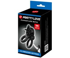 Pretty Love BI-210239 Double Vibrating Silicone Ring Juodas 10 Modes