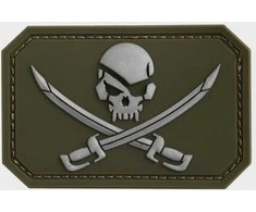 Mil-Tec OD PVC SKULL W.SWORDS 3D PATCH W.HOOK&amp;LOOP CLOS.