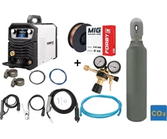 Pusautomačio KOMPLEKTAS FORBY® MIG 200PT LCD pulse (200A - 60%) (sinergetinis) + CO2 balionas 8l su priedais