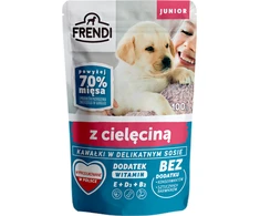 FRENDI Junior Gabaliukai subtiliame padaže su veršiena – Šlapias Maistas šunims – 100 g