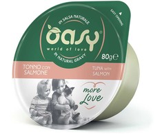 Kačių maistas - Oasy More Love Tuna with lašiša šlapias kačių maistas 70g