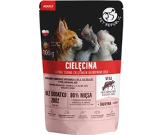 PET REPUBLIC Suaugusiam Smulkiai pjaustyta veršiena – šlapias kačių maistas – 100 g