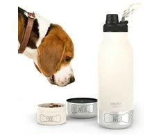 Asobu – Dog Bowl Buddy – nerūdijančio plieno butelis su 2 dubenėliais baltos spalvos