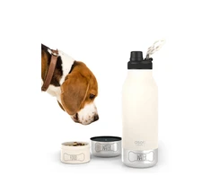 Asobu – Dog Bowl Buddy – nerūdijančio plieno butelis su 2 dubenėliais baltos spalvos