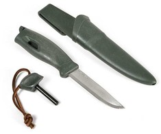 Carruzzo Morakniv "Light My Fire FireKnife" žalios spalvos peilis su akmenukais