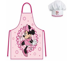 Fartuszek dziecięcy su czapką Minnie 003 rožinis komplektas kucharza