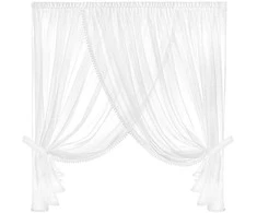 Balta paruošta užuolaida, 400x150 cm, langų dekoravimas, permatoma užuolaida, modernus namų dekoras, lengva poliesterio užuolaida, svetainės užuolaida