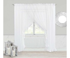 Balta paruošta užuolaida 400x250 cm, poliesterio audinys su juosta, moderniam ir tradiciniam interjerui, langų dekoracija, dieninė užuolaida