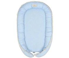 Multitex Kūdikio lizdelis, lininis pozicionavimo čiužinys, 55x80 cm, šviesiai mėlynas, kūdikiams 0-8 mėn., nešiojamas miego kokonas, minkštas guolis kūdikiui