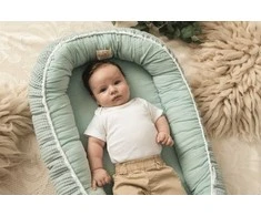 Baby Matex Kūdikio lizdelis, medvilninio muślino pozicionavimo čiužinys, 55x80 cm, mėtų žalia, kūdikiams 0-8 mėn., nešiojamas miego kokonas, minkštas guolis kūdikiui
