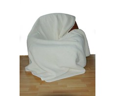 Australijos Merino vilnos pledas, ekru spalva, 220x200 cm, storas 600 g/m², krintanti struktūra, didelės dvigulės lovos dydis, natūralios vilnos užklotas