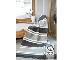 Medvilninis akrilo pledas 150x200 cm, dvipusis užtiesalas, su kutais, šiltas ir minkštas, skalbiamas namuose, pilki ir grafito dryžiai, lovos užtiesalas
