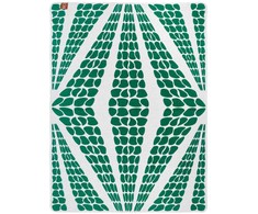 Medvilninis akrilinis pledas 150x200 cm, Geometrinė lelija žalia, nertas kraštas, dvipusis lovos užtiesalas, minkšta antklodė
