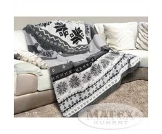 Multitex Medvilninis akrilo pledas 150x200 cm, pilkas su kutais, minkštas žieminis užtiesalas, namų dekoro aksesuaras, šiltas lovos užtiesalas