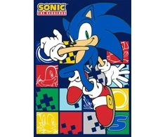 Koc polarowy 100x140 Sonic mėlyna kolorowyy pled dziecięcy S24