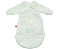 Kūdikio miegmaišis su užtrauktuku, 60 cm ilgio 0-3 mėnesių kūdikiams, kvėpuojantis medvilninis vidus, poliesterio išorė, šviesiai žalias gėlių raštas, saugus miego vokelis, vaikiškas patalynės reikmuo