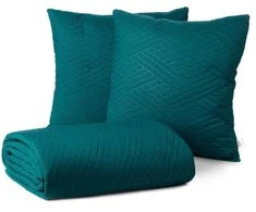 Eurofirany Tamsiai turkio dekoratyvinis pledas, 200x220 cm su pagalvės užvalkalais, dryžuotas raštas, miegamojo dekoras, minkštas poliesterio pledas, patalynės komplektas Lovatiesė