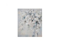 Eurofirany Smėlio spalvos gėlių paveikslas, rankomis tapytas ant drobės 60x80 cm, baltos ir mėlynos gėlės, sienų dekoras svetainei ir miegamajam, modernus interjero akcentas