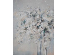 Eurofirany Smėlio spalvos gėlių paveikslas, rankomis tapytas ant drobės 60x80 cm, baltos ir mėlynos gėlės, sienų dekoras svetainei ir miegamajam, modernus interjero akcentas
