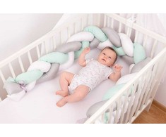 Baby Matex Lovytės apsauga, pinto satino medvilnės kūdikio lovos krašto apsauga, 200 cm ilgio, Mozės krepšiui ir lopšiui, kūdikio kokonas pagalvė, minkštas bortelis
