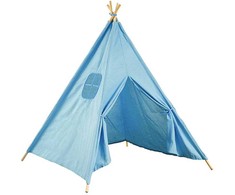 Vaikų žaidimų palapinė, medvilninis tipis su sulankstomais mediniais poliais, vidinė kišenė ir langas, 100x100x120 cm, mėlynas žaidimų namelis, vaikų kambario dekoracija