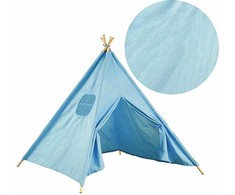 Vaikų žaidimų palapinė, medvilninis tipis su sulankstomais mediniais poliais, didelis langas ir laikymo kišenė, 120x120x160 cm, mėlynas tipi, vaiko kambario palapinė