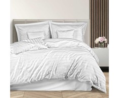Bambuko ir medvilnės satino patalynės komplektas, baltai dryžuotas antklodės užvalkalas 220x200 cm, 7 dalių rinkinys su dekoratyviniu apvadu, hipoalerginė patalynė, prabangi miegamojo tekstilė