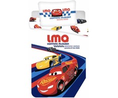 Patalynė bawełniana 100x135 Cars Auta 8322 balta raudona mėlyna Zygzak McQueen poszewka 40x60 dziecięca do łóżeczka