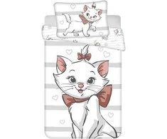 Patalynė bawełniana 100x135 kotek Marie Cat Bow balta pilka poszewka 40x60 JF24