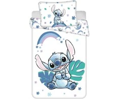 Patalynė bawełniana 100x135 Lilo i Stitch tęczowe dziecko balta mėlyna poszewka 40x60 JF24